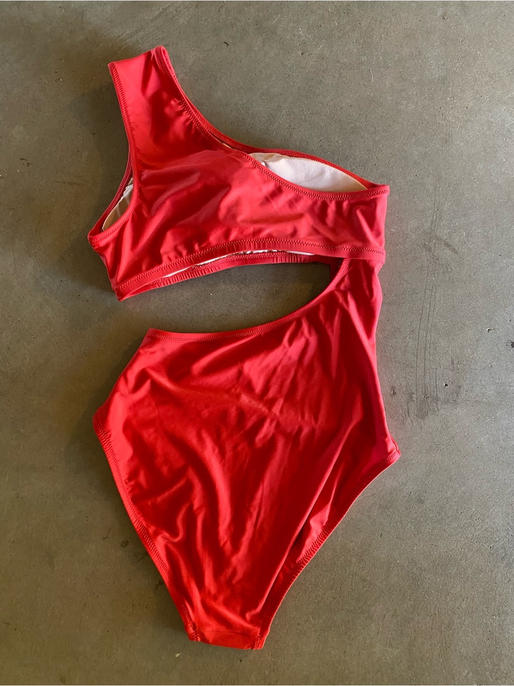 J. Crew Red One-Shoulder Cutout Swimsuit with Gold Buttons - Picture 6 of 8